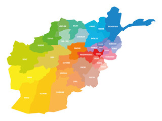 Canvas Print - Colorful political map of Afghanistan. Administrative divisions - provinces. Simple flat vector map with labels.