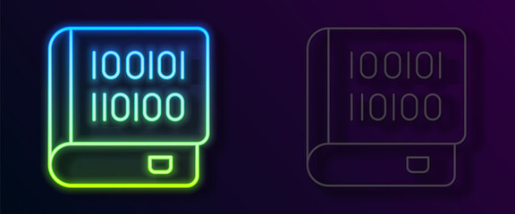 Poster - Glowing neon line Books about programming icon isolated on black background. Programming language concept. PHP, CSS, XML, HTML, Javascript learning. Vector