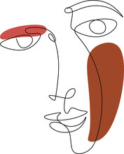 Surrealistic Vector, Abstract Faces In Line Art Style, Modern Minimalism Art, Aesthetic Boho Contour. Picasso Style Drrawing