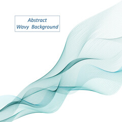 Abstract wave background. Teal blue swoosh waves color flow.  Modern trendy design for banner or flyer with air wind swirl, transparent veil smoke. Vector illustration.