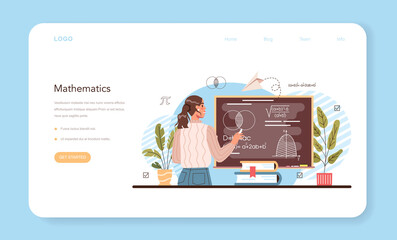 Math school subject web banner or landing page. Students studying