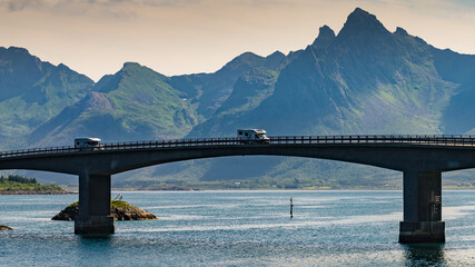 Sticker - Lofoten landscape with road bridge, Norway