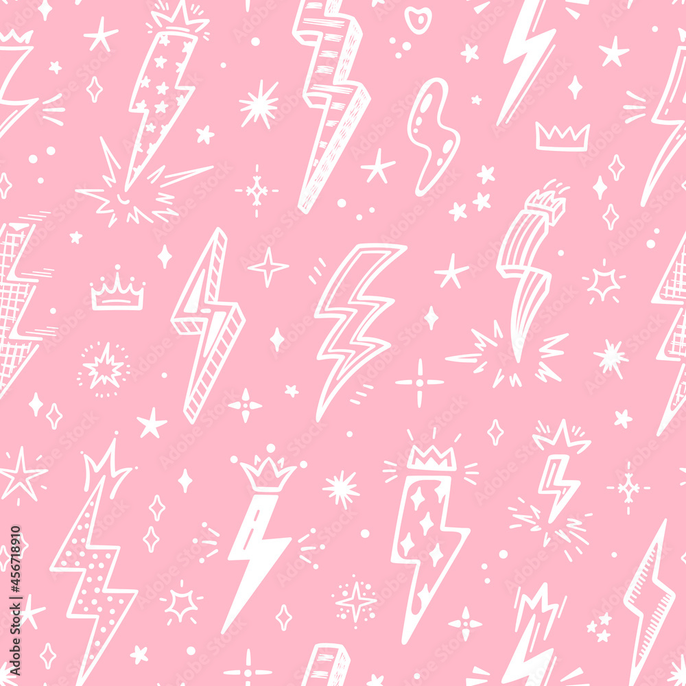 Lightning Bolt Signs Vector Seamless Pattern. Pink White Background ...