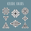 Celtic knots. Beautiful celtics knot symbols, eternal trinity trefoil unity energy interconnected knotted icons isolated on color background, tribal irish celt loops vector signes