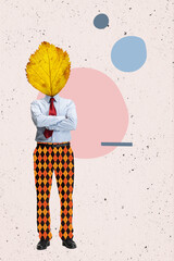 Canvas Print - Contemporary art collage of man with yellow autumn leaf insted head