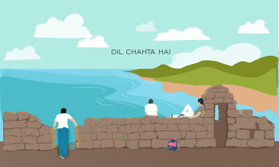 Dil Chahta Hai, a classic 90s Bollywood movie illustrated in vector format