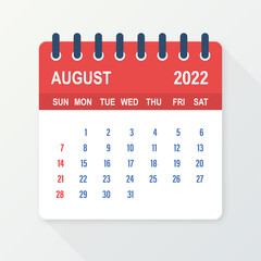 Wall Mural - August 2022 Calendar Leaf. Calendar 2022 in flat style. Vector illustration.