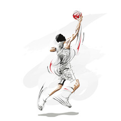 Wall Mural - basketball player jump shot digital painting