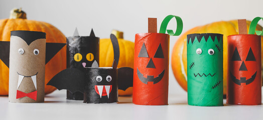 Wall Mural - Halloween monsters from toilet paper rolls. Children's crafts for Halloween.