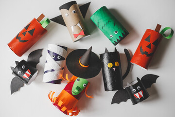 Wall Mural - Halloween monsters from toilet paper rolls. Children's crafts for Halloween.