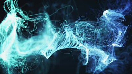 Poster - Abstract Fluid Particles Graphic Intro Background/ 4k animation of an abstract fluid particles background graphic design intro with light flare fading in