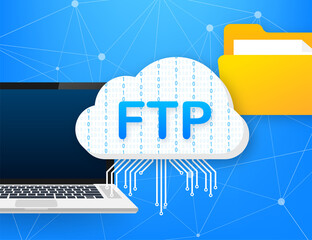 Wall Mural - FTP file transfer icon on laptop. FTP technology icon. Transfer data to server. Vector illustration.