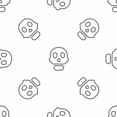 Wall Mural - Grey line Skull icon isolated seamless pattern on white background. Happy Halloween party. Vector