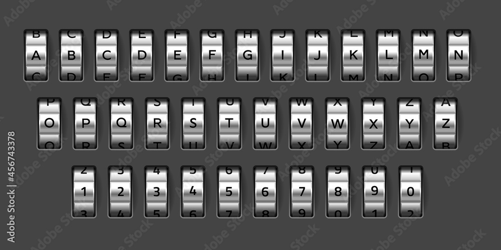 Combination Lock With Letters Image vectorielle Stock Combination lock font. Realistic mechanical ...