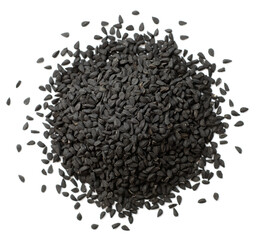 Wall Mural - black cumin seeds isolated on the white background, top view