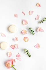 Wall Mural - spring pattern with macaroons and flower in soft light top view