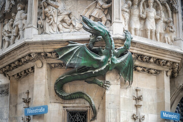 Sticker - Wurmeck at New Town Hall (Neues Rathaus) Dragon Sculpture associated with a medieval plague legend - Munich, Bavaria, Germany.