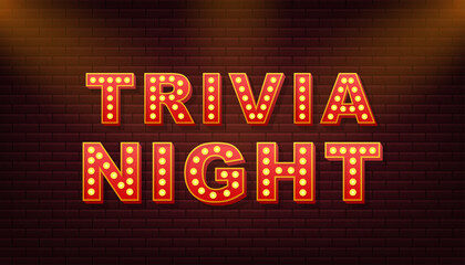 Sticker - Retro light text trivia night. Retro light bulb. Vector stock illustration.