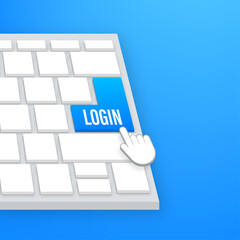 Poster - Login button on keaboard. Web banner. Arrow, cursor icon. Arrow vector icon. Hand click. Vector stock illustration.