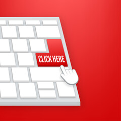 Aufkleber - Click here button with hand pointer clicking. Vector stock illustration.