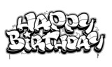 Fototapeta  - Happy Birthday Graffiti congratulation card. Black line isolated on white background.
