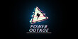 Banner of a power cut has a warning sign of electricity with a glitch effect the one is on the black background.