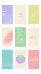 Wall Mural - Set of positive social media quotes, motivation posters on trendy abstract background in neutral colors.