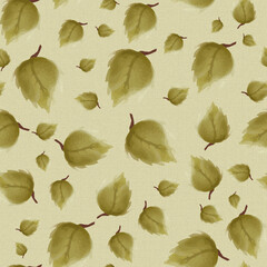 Poster - Hand painted green leafs vector seamless repeat pattern print background