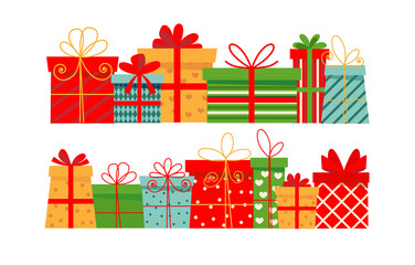 Wall Mural - Lots of Christmas gifts. Isolated on white background, flat style.