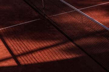 Canvas Print - Orange tennis court net with shadows. Horizontal sport poster, greeting cards, headers, website