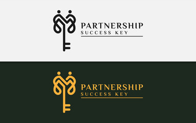 Poster - Abstract Key Logo Combined with Modern People Partnership Symbol Style Concept. Vector Logo Illustration.