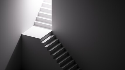 Poster - 3d render, abstract background with steps or staircase. Minimal architectural concept
