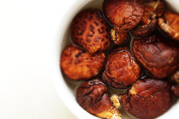 Shiitake mushroom soaked in water for cooking ingredient