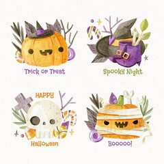 Wall Mural - watercolor flat halloween labels collection vector design illustration