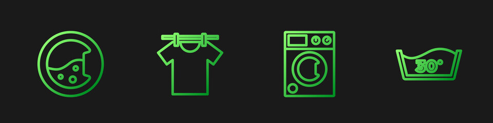 Set line Washer, , Drying clothes and Temperature wash. Gradient color icons. Vector