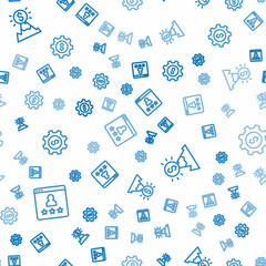 Poster - Set line Customer product rating, Mountains with flag and Gear dollar on seamless pattern. Vector