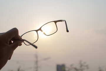 glasses on the background of the sky