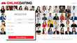 © Bangkok Click Studio - Screenshot homepage design of website for lovers match business with register application form icon and several nice men and women faces image profile. Concept of modern online dating service