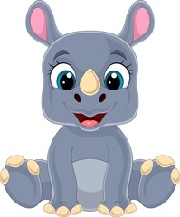 Poster - Cartoon cute baby rhino sitting