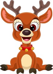 Poster - Cartoon cute baby deer sitting