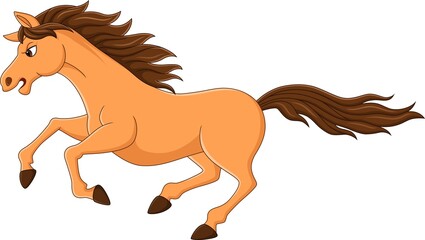 Wall Mural - Cartoon brown horse running on white background