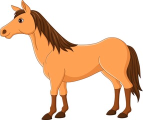 Wall Mural - Cartoon brown horse on white background