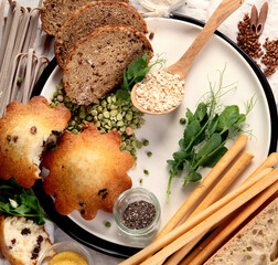 Wall Mural - Containing gluten food on light background.