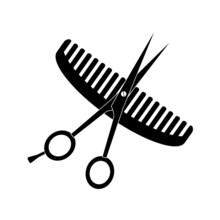 Silhouette Of Hairdressing Scissors And Combs With Large Black Teeth On A White Background.