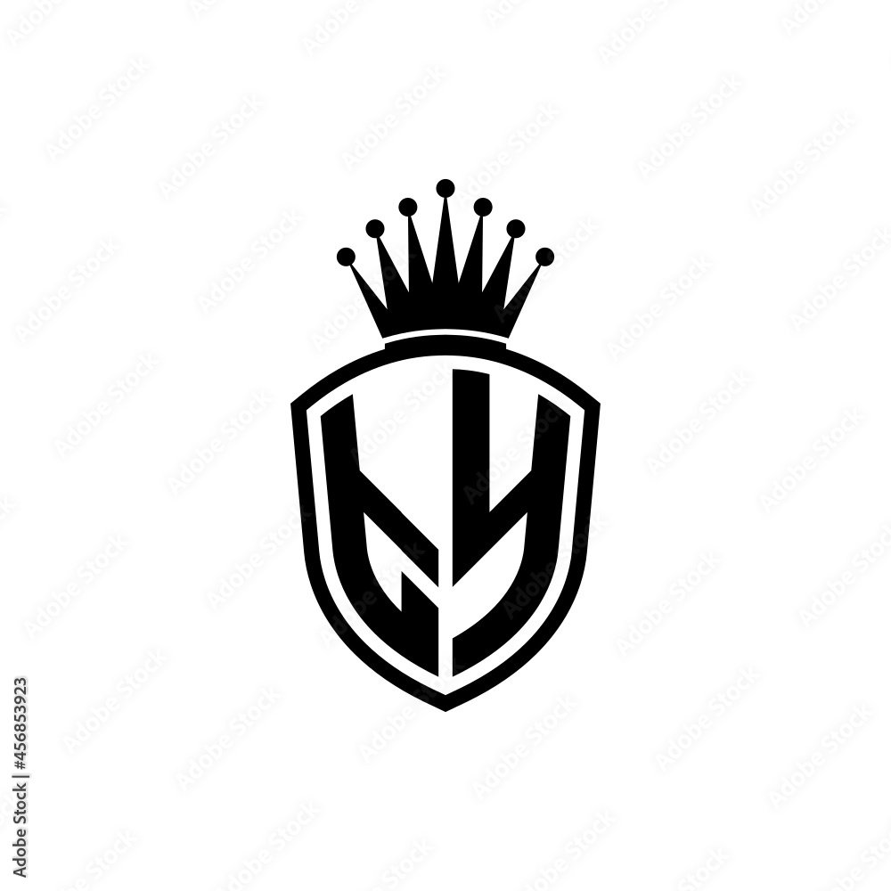 Monogram logo with shield and crown black simple TY Stock Vector ...