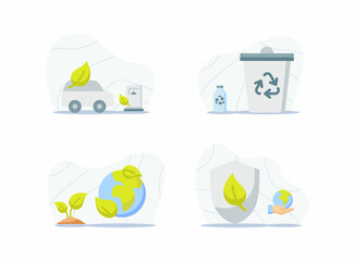 Wall Mural - ecology icons set collection package white isolated background with modern cartoon flat style