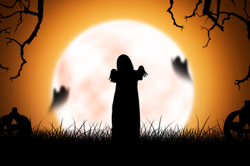 Poster - Silhouette of scary ghost woman standing