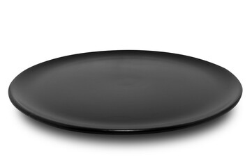 Black circle ceramics plate isolated on white background.