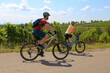 canvas print picture - Symbolbild: Junges Paar bei einer Fahrradtour in den Weinbergen