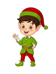 Wall Mural - Cartoon little boy wearing christmas elf costume